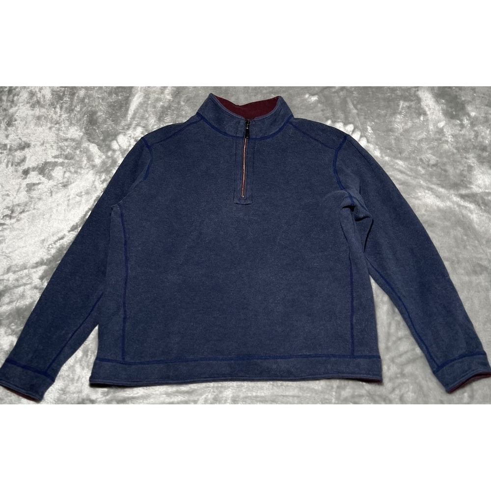 Tommy Bahama Men Size Large Blue/Red Reversible Quarter Zip Pullover Sweater